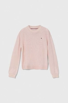 Tommy Hilfiger sweter wełniany dziecięcy kolor różowy lekki
