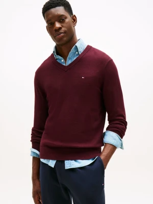 Tommy Hilfiger Sweter z dodatkiem kaszmiru Mężczyźni Bawełna czerwony jednolity,