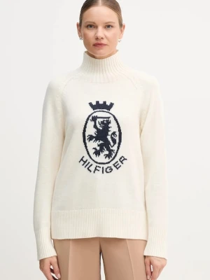 Zdjęcie produktu Tommy Hilfiger sweter z dodatkiem wełny damski kolor beżowy z półgolfem WW0WW46434