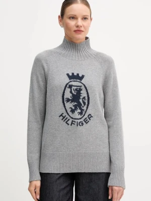 Tommy Hilfiger sweter z dodatkiem wełny damski kolor szary z półgolfem WW0WW46434
