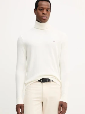 Tommy Hilfiger sweter z domieszką kaszmiru kolor beżowy lekki z golferm MW0MW28048
