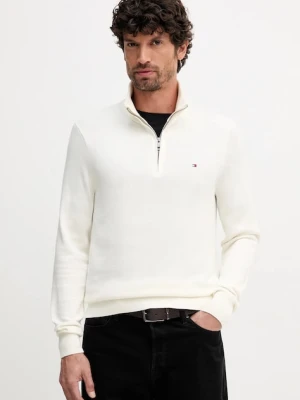 Tommy Hilfiger sweter z domieszką kaszmiru kolor beżowy lekki z półgolfem MW0MW28049