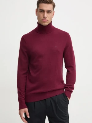 Tommy Hilfiger sweter z domieszką kaszmiru kolor bordowy lekki z golferm