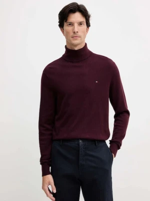 Tommy Hilfiger sweter z domieszką kaszmiru kolor bordowy lekki z golferm MW0MW28048