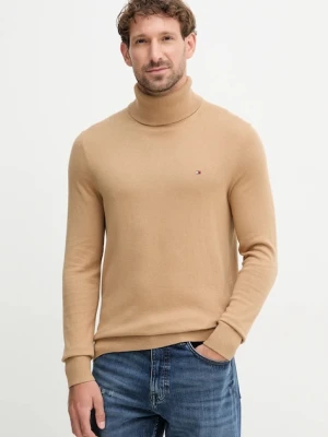 Tommy Hilfiger sweter z domieszką kaszmiru kolor brązowy lekki z golferm MW0MW28048