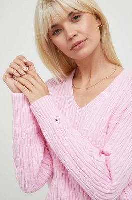 Tommy Hilfiger sweter z domieszką wełny damski kolor różowy