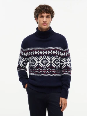Tommy Hilfiger sweter z golfem z wełny Mężczyźni Wełna niebieski