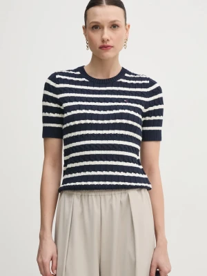 Tommy Hilfiger sweter z krótkim rękawem damski bawełniany granatowy