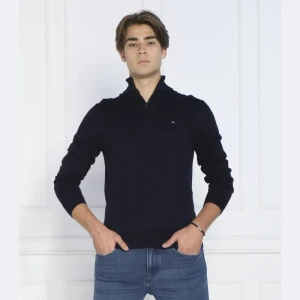Tommy Hilfiger Sweter ZIP MOCK | Regular Fit | z dodatkiem kaszmiru