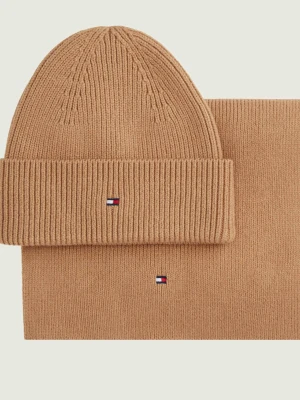 Tommy Hilfiger Szal + czapka | z dodatkiem wełny beżowy