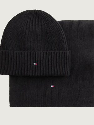Tommy Hilfiger Szal + czapka | z dodatkiem wełny czarny