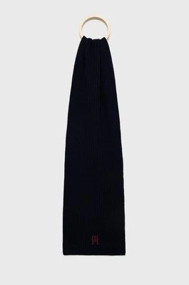 Tommy Hilfiger szalik wełniany kolor granatowy gładki