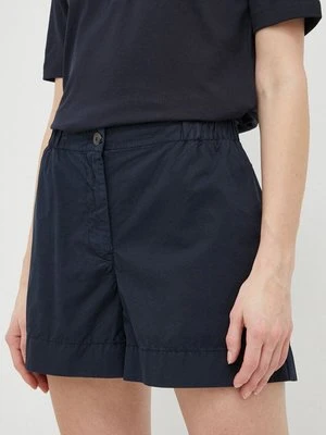 Tommy Hilfiger szorty bawełniane kolor granatowy gładkie high waist