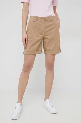Tommy Hilfiger szorty damskie kolor beżowy gładkie medium waist