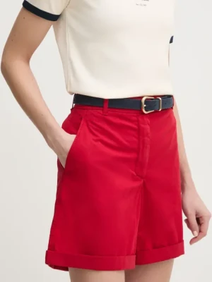 Zdjęcie produktu Tommy Hilfiger szorty damskie kolor czerwony gładkie high waist WW0WW42457