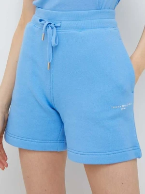 Tommy Hilfiger szorty damskie kolor niebieski gładkie high waist WW0WW38348