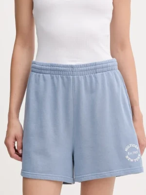 Tommy Hilfiger szorty damskie kolor niebieski z nadrukiem high waist UW0UW05794