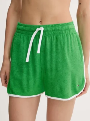 Tommy Hilfiger szorty damskie kolor zielony z aplikacją high waist UW0UW05951