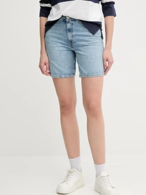 Tommy Hilfiger szorty jeansowe bawełniane damskie kolor niebieski gładkie high waist WW0WW45505