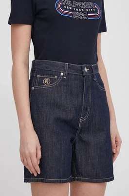 Tommy Hilfiger szorty jeansowe damskie kolor granatowy gładkie high waist WW0WW41325