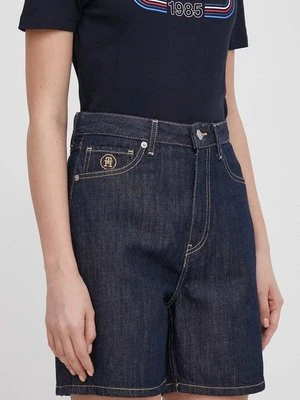 Tommy Hilfiger szorty jeansowe damskie kolor granatowy gładkie high waist WW0WW41325