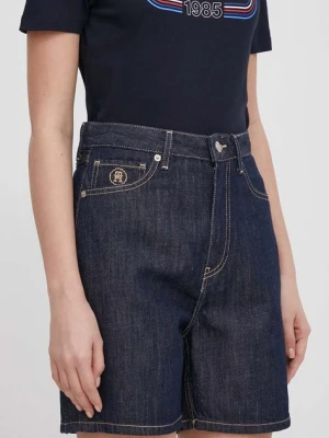 Tommy Hilfiger szorty jeansowe damskie kolor granatowy gładkie high waist WW0WW41325