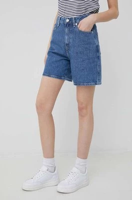 Tommy Hilfiger szorty jeansowe damskie kolor niebieski gładkie high waist