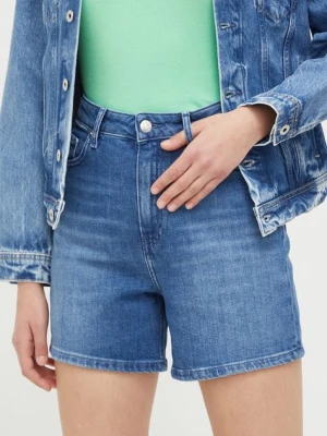 Tommy Hilfiger szorty jeansowe damskie kolor niebieski gładkie high waist