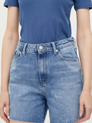 Tommy Hilfiger szorty jeansowe damskie kolor niebieski gładkie high waist