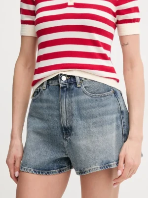 Tommy Hilfiger szorty jeansowe damskie kolor niebieski gładkie high waist WW0WW44384