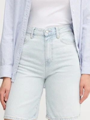 Zdjęcie produktu Tommy Hilfiger szorty jeansowe damskie kolor niebieski gładkie high waist WW0WW44388