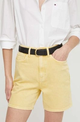 Tommy Hilfiger szorty jeansowe damskie kolor żółty gładkie high waist WW0WW41322CHEAPER