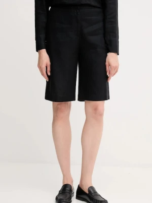 Tommy Hilfiger szorty lniane damskie kolor czarny gładkie high waist WW0WW46824