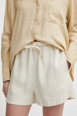 Tommy Hilfiger szorty lniane kolor beżowy gładkie high waist WW0WW41376