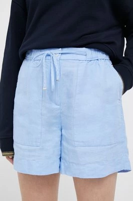 Tommy Hilfiger szorty lniane kolor niebieski gładkie high waist