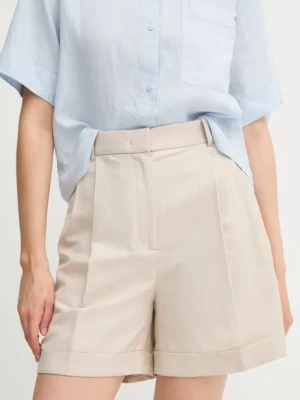 Tommy Hilfiger szorty z domieszką lnu damskie kolor beżowy gładkie high waist WW0WW44767