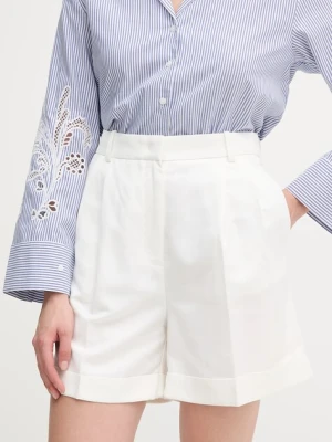 Tommy Hilfiger szorty z domieszką lnu damskie kolor beżowy gładkie high waist WW0WW47213