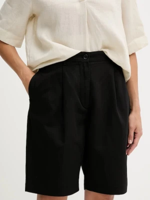 Tommy Hilfiger szorty z domieszką lnu damskie kolor czarny gładkie high waist WW0WW45784