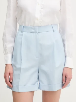 Tommy Hilfiger szorty z domieszką lnu damskie kolor niebieski gładkie high waist WW0WW44767