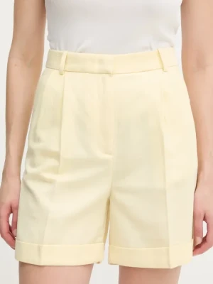 Tommy Hilfiger szorty z domieszką lnu damskie kolor żółty gładkie high waist WW0WW44767