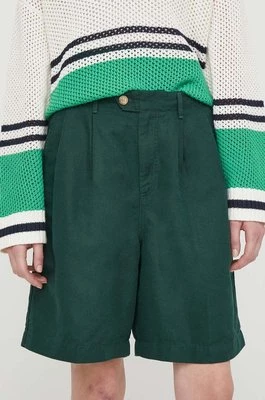 Tommy Hilfiger szorty z domieszką lnu kolor zielony gładkie high waist WW0WW41771