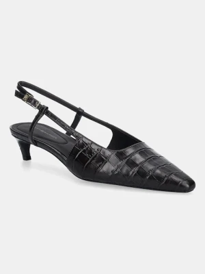 Tommy Hilfiger szpilki skórzane CROC SLINGBACK SLANTED HEEL kolor brązowy FW0FW08990