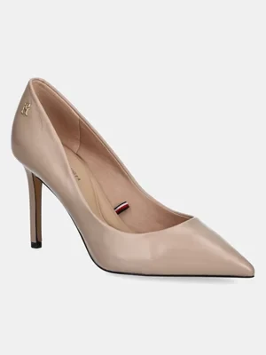 Tommy Hilfiger szpilki skórzane ESSENTIAL POINTED PUMP kolor beżowy FW0FW07533