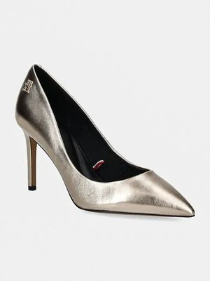 Tommy Hilfiger szpilki skórzane PARTY POINTED METALLIC PUMP kolor złoty FW0FW08156