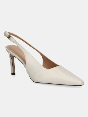 Tommy Hilfiger szpilki skórzane SQUARED TOE HIGH HEEL SLINGBACK kolor beżowy FW0FW08636