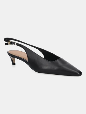Tommy Hilfiger szpilki skórzane SQUARED TOE KITTEN SLINGBACK kolor czarny FW0FW08711