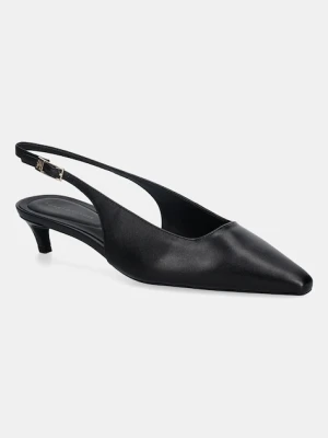 Tommy Hilfiger szpilki skórzane TH BUCKLE SLINGBACK LOW PUMP kolor czarny FW0FW09009