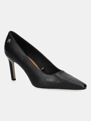 Tommy Hilfiger szpilki skórzane TH LOGO LEATHER PUMP SLANTED HL kolor czarny FW0FW08993