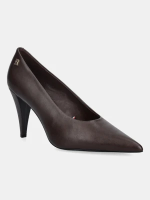 Tommy Hilfiger szpilki skórzane TH SMOOTH LEATHER PUMP kolor brązowy FW0FW08960