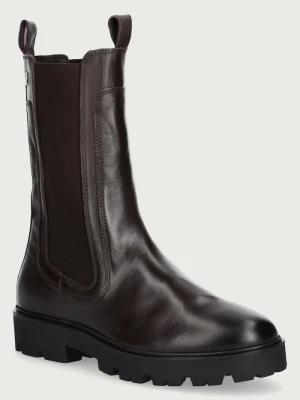 Tommy Hilfiger sztyblety damskie skórzane TH STUD LEATHER HIGH CHELSEA brązowy